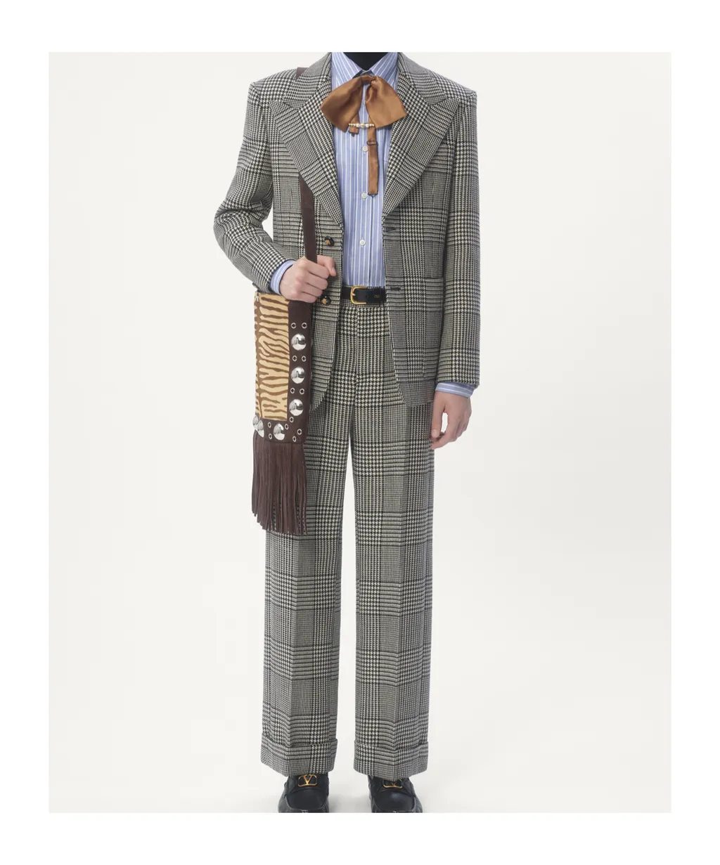 Single-Breasted Wool Jacket With Check Pattern On Houndstooth