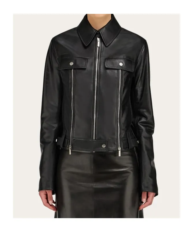 Long-Sleeved Leather Jacket