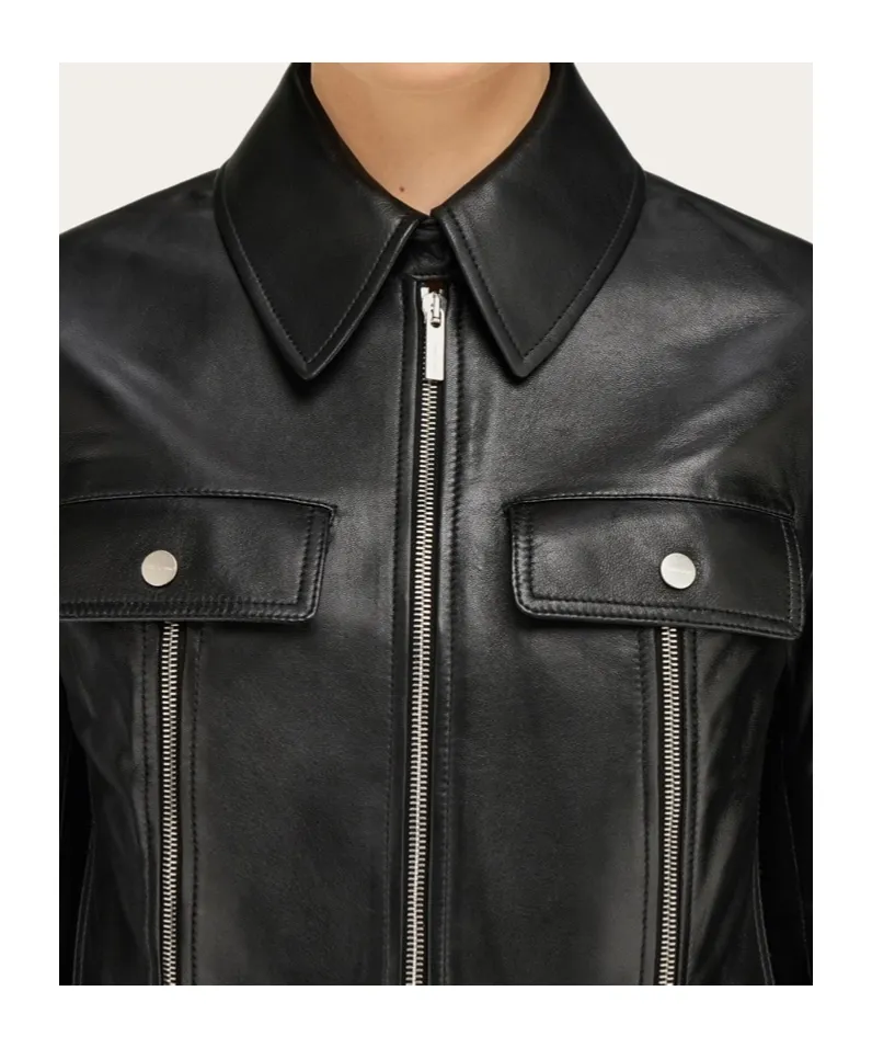 Long-Sleeved Leather Jacket