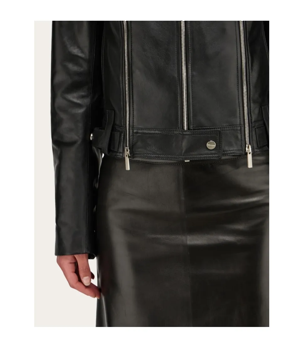 Long-Sleeved Leather Jacket