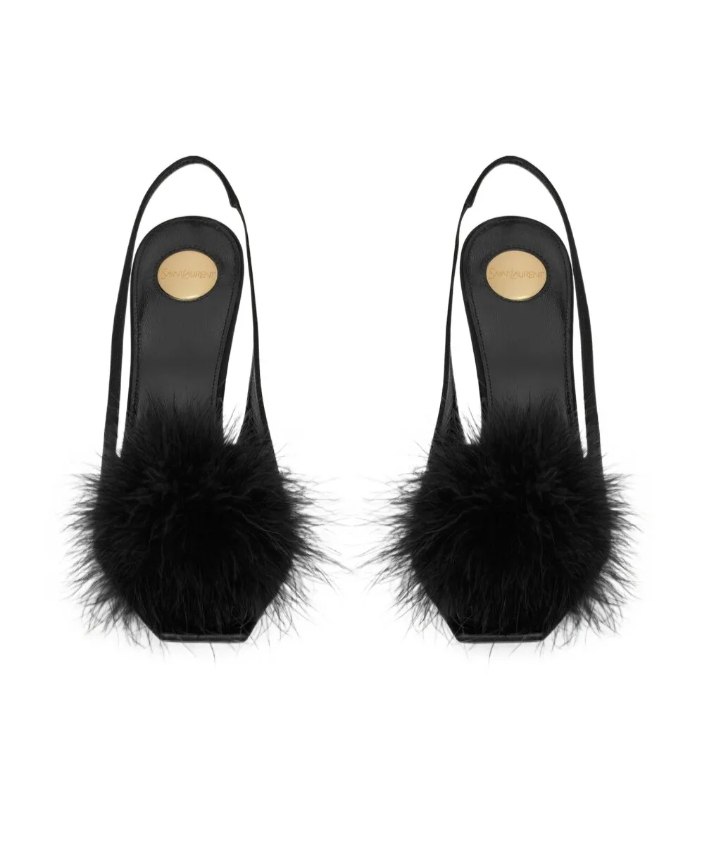 Paradis Sandals In Satin And Feathers