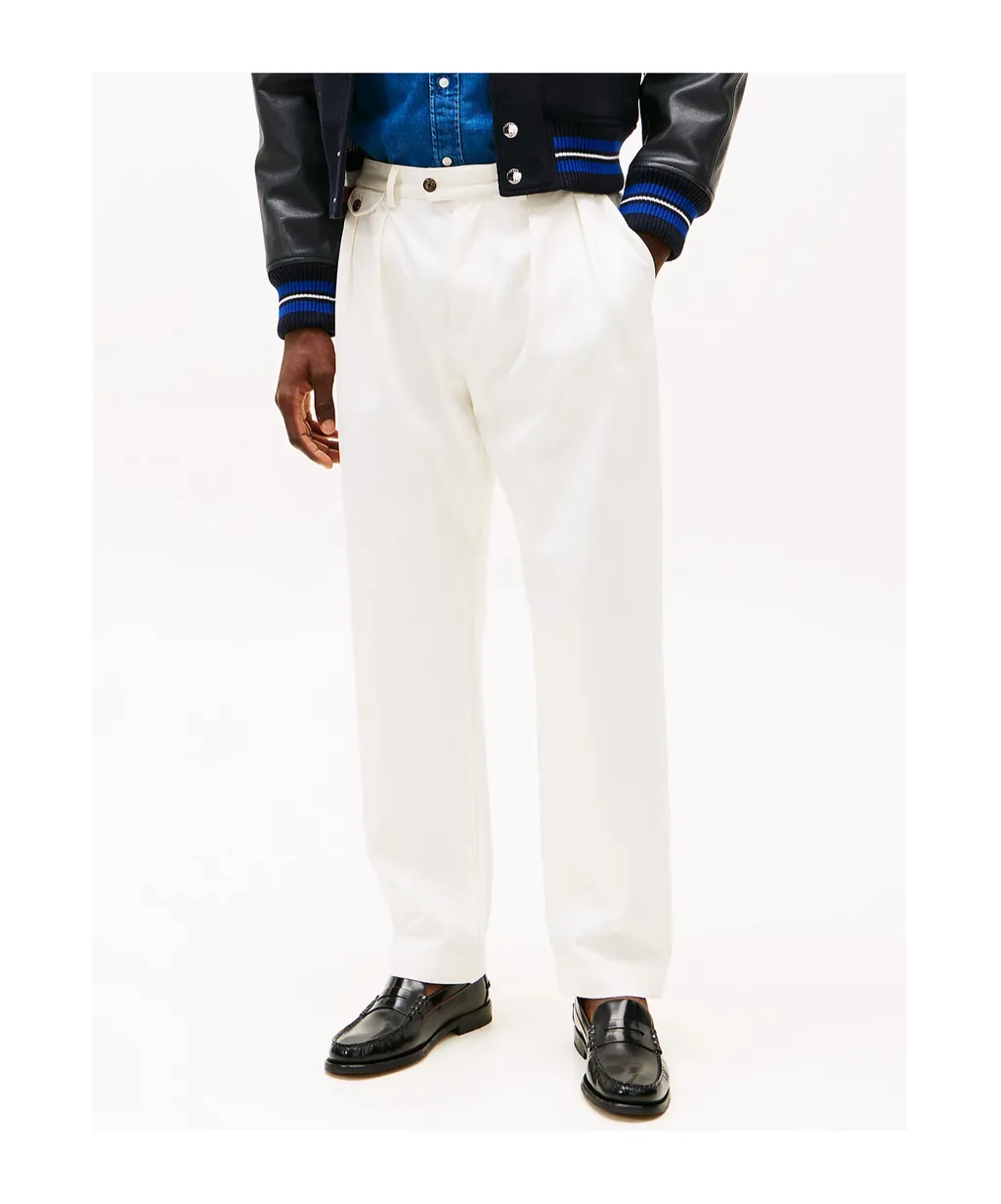 Twill Pleated Tapered Leg Chinos