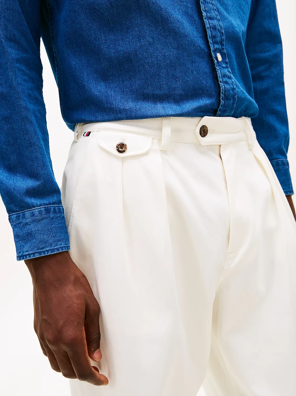 Twill Pleated Tapered Leg Chinos