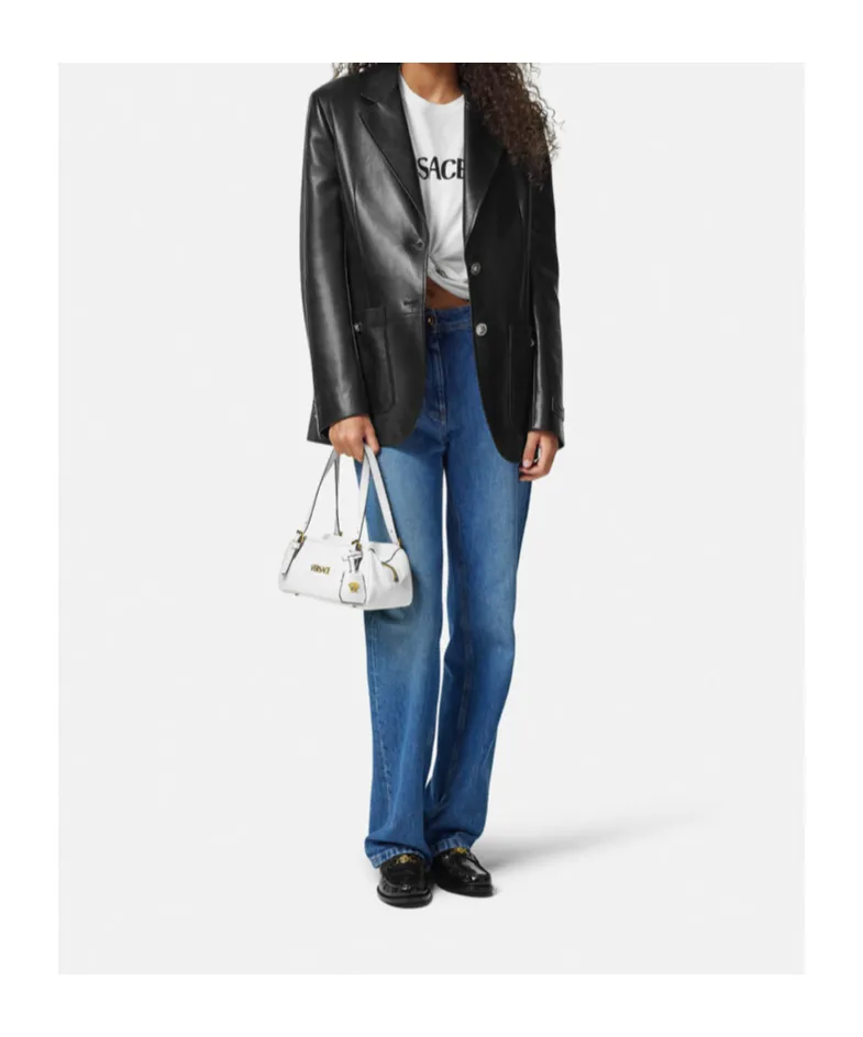 Versace Logo Plaque Zipped Tote Bag