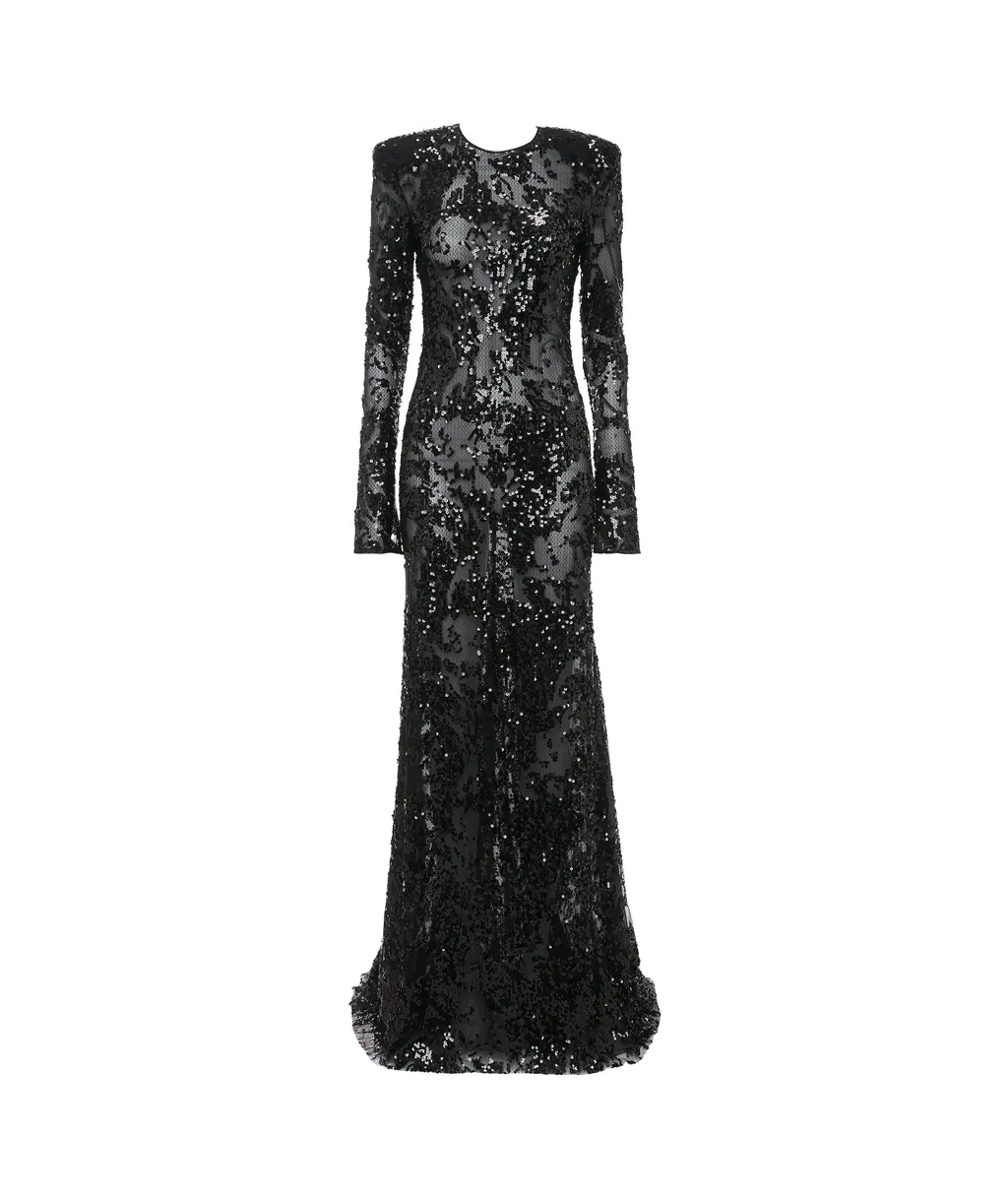 Victoria Beckham Sequin Embellished Open Back Tulle Gown