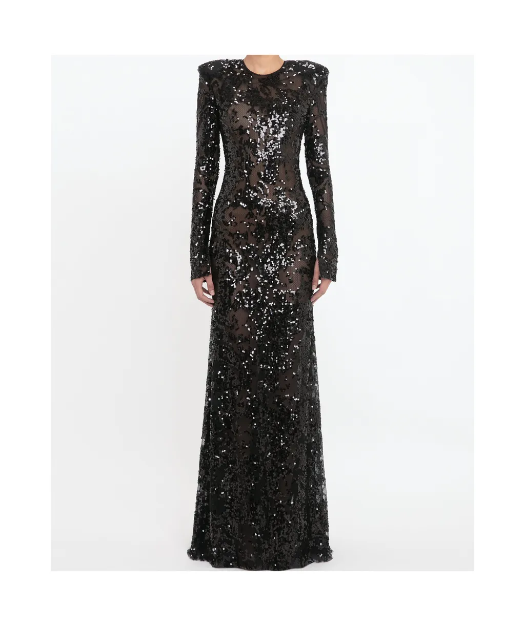 Victoria Beckham Sequin Embellished Open Back Tulle Gown