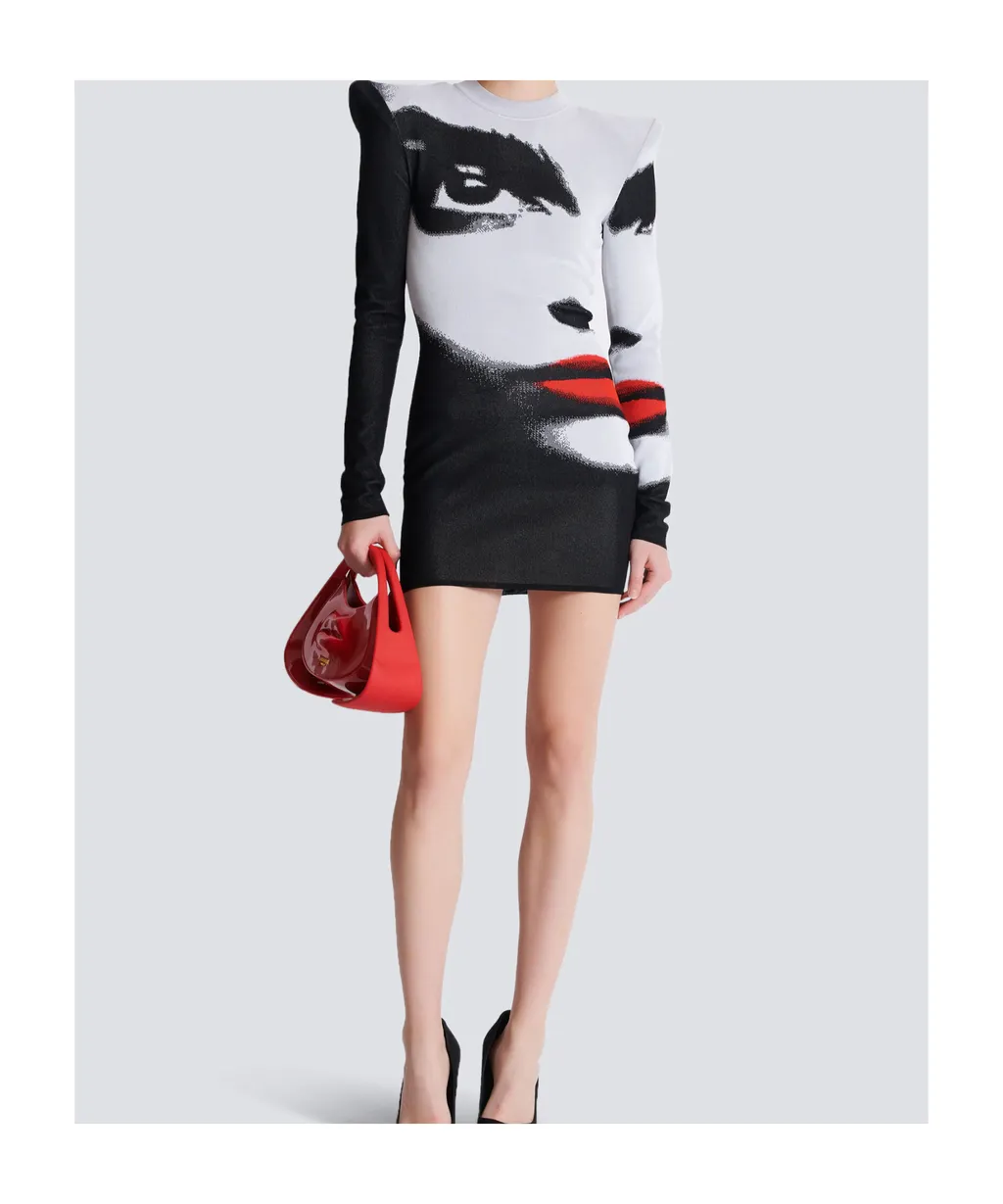 Balmain Face Motif Jacquard Knit Dress