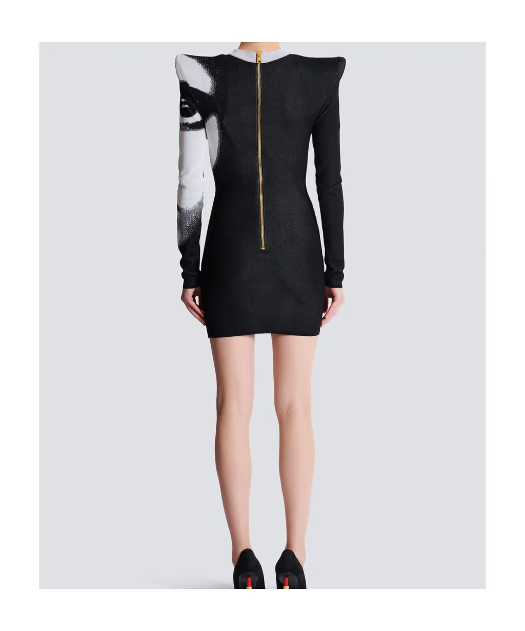 Balmain Face Motif Jacquard Knit Dress