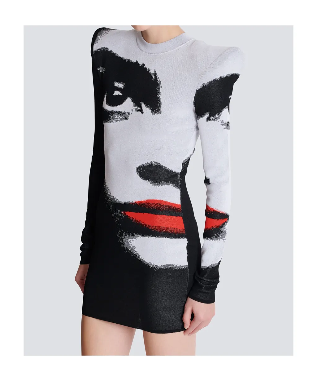 Balmain Face Motif Jacquard Knit Dress