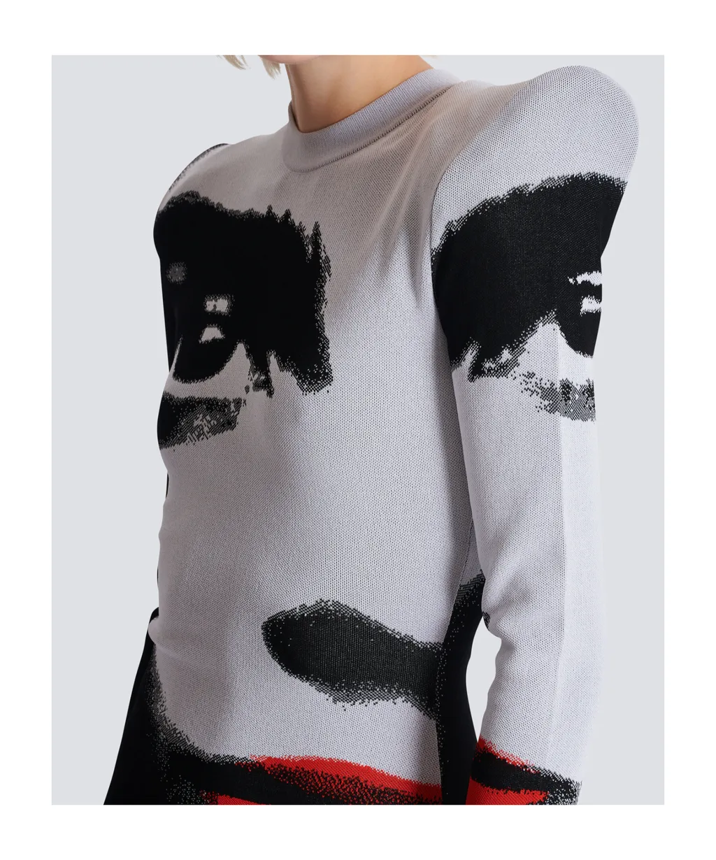 Balmain Face Motif Jacquard Knit Dress