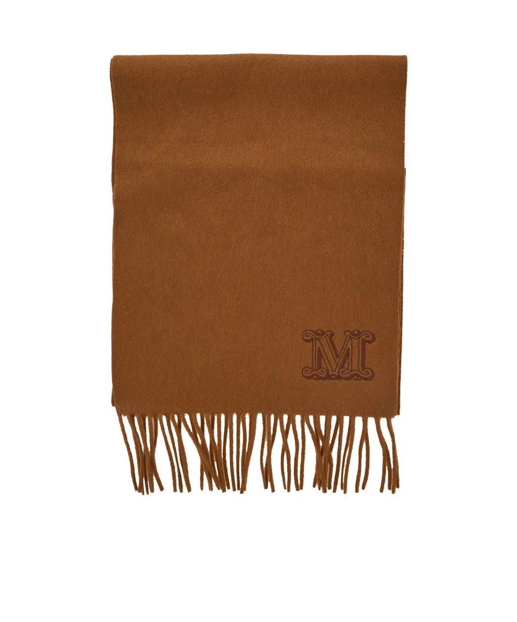 Max Mara Logo Embroidered Fringed Edge Scarf