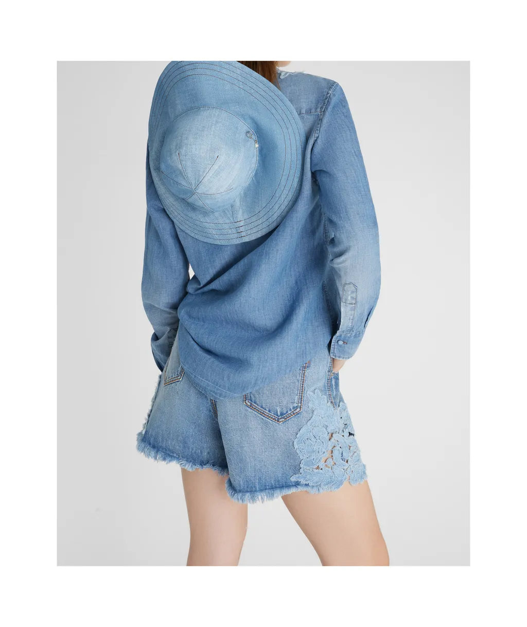Denim Shirt With Handmade Floral AppliquÉS