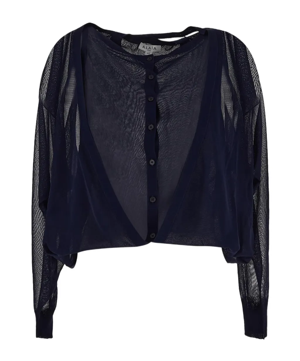 AlaÏA Semi-Sheer Crewneck Cardigan