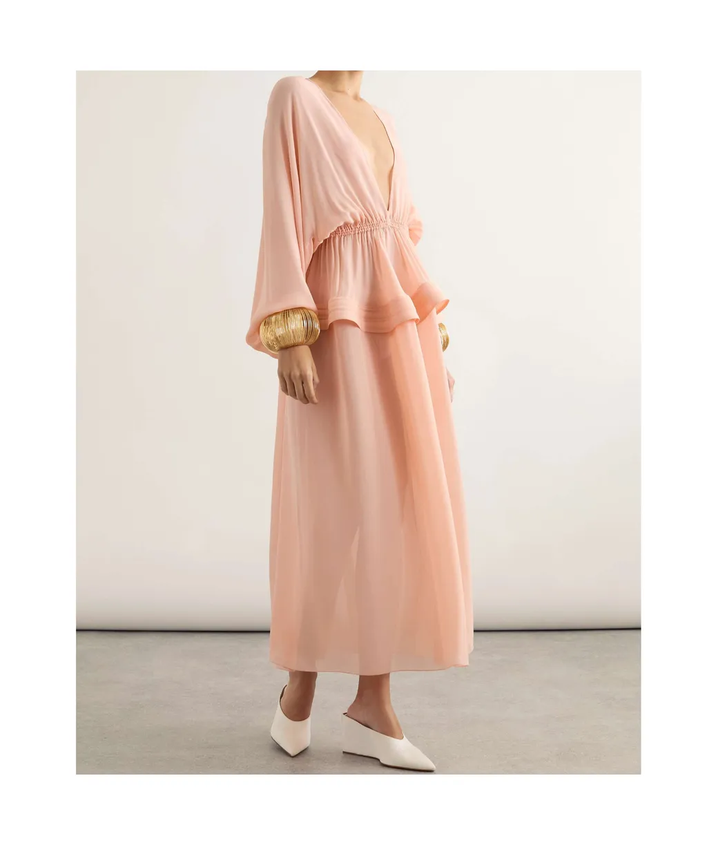 AlaÏA V-Neck Peplum-Detail Maxi Dress