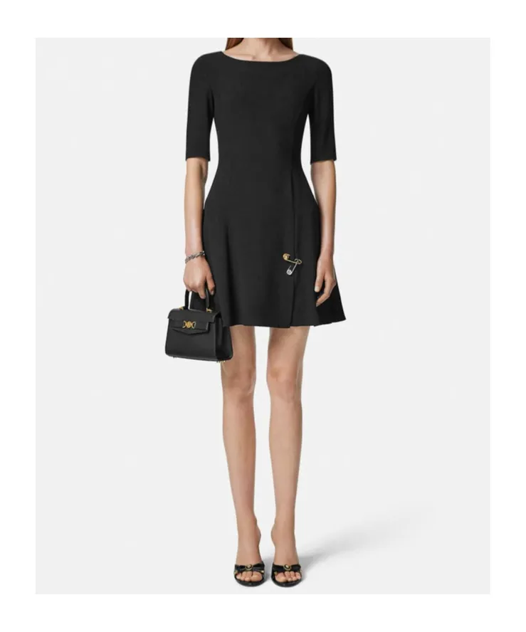 Versace Safety Pin Detailed Half Sleeved Dress