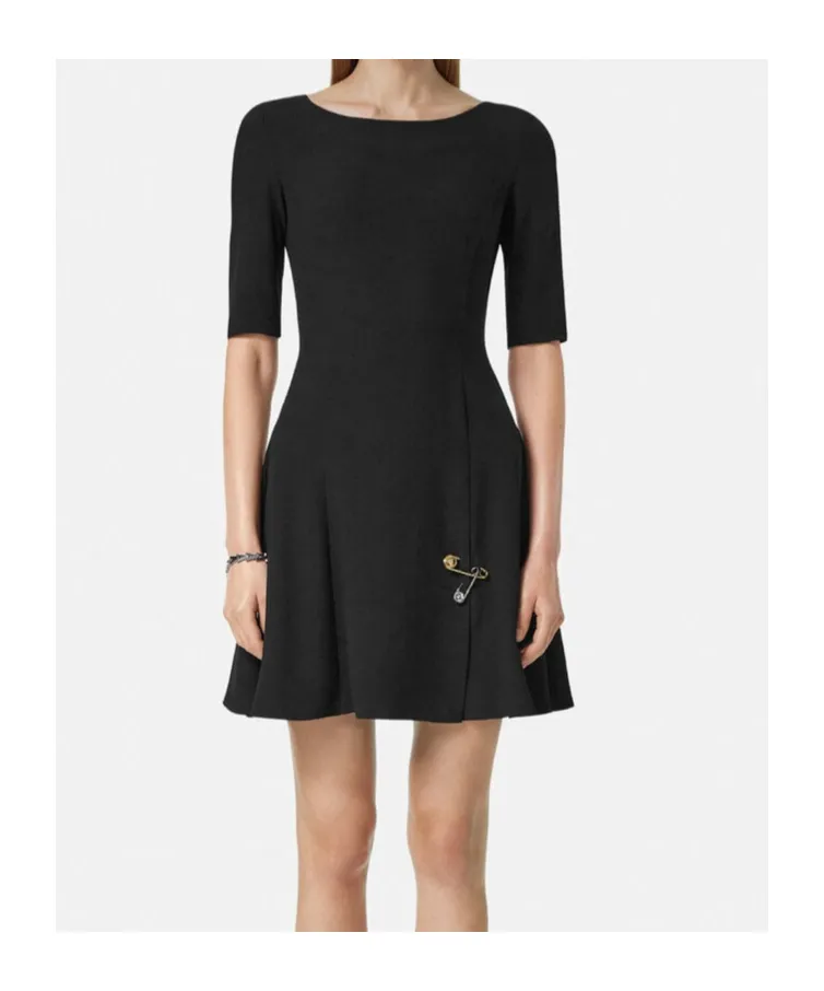 Versace Safety Pin Detailed Half Sleeved Dress