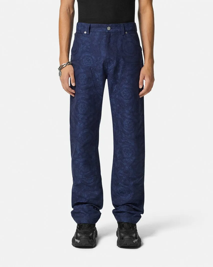 Versace Baroque-Pattern Straight Leg Trousers