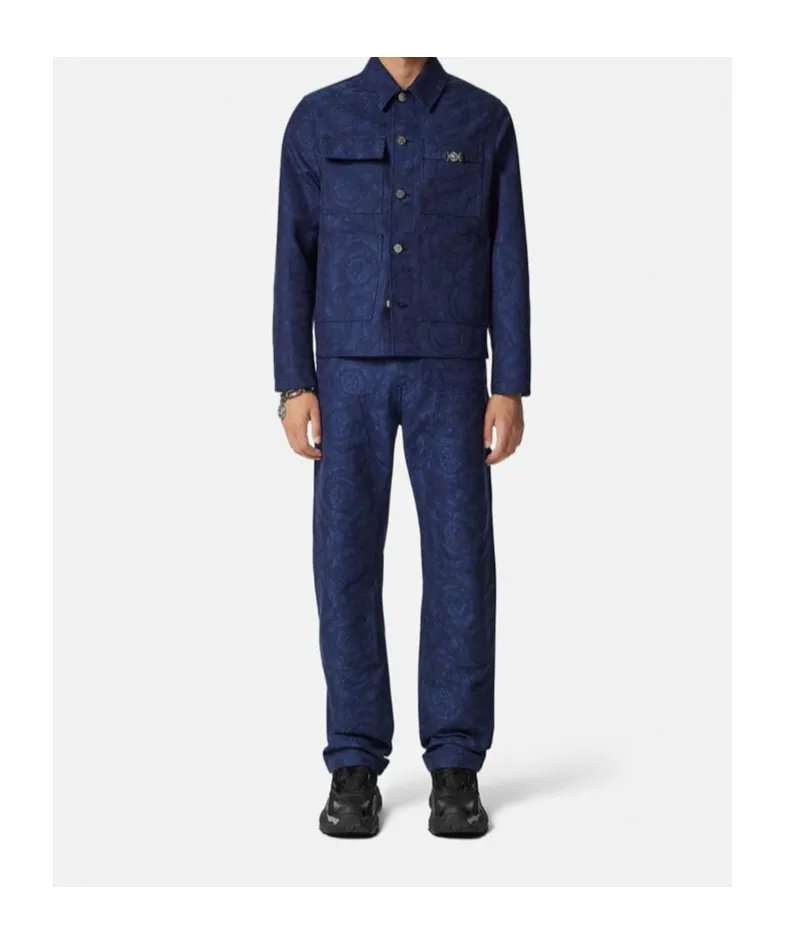 Versace Baroque-Pattern Straight Leg Trousers