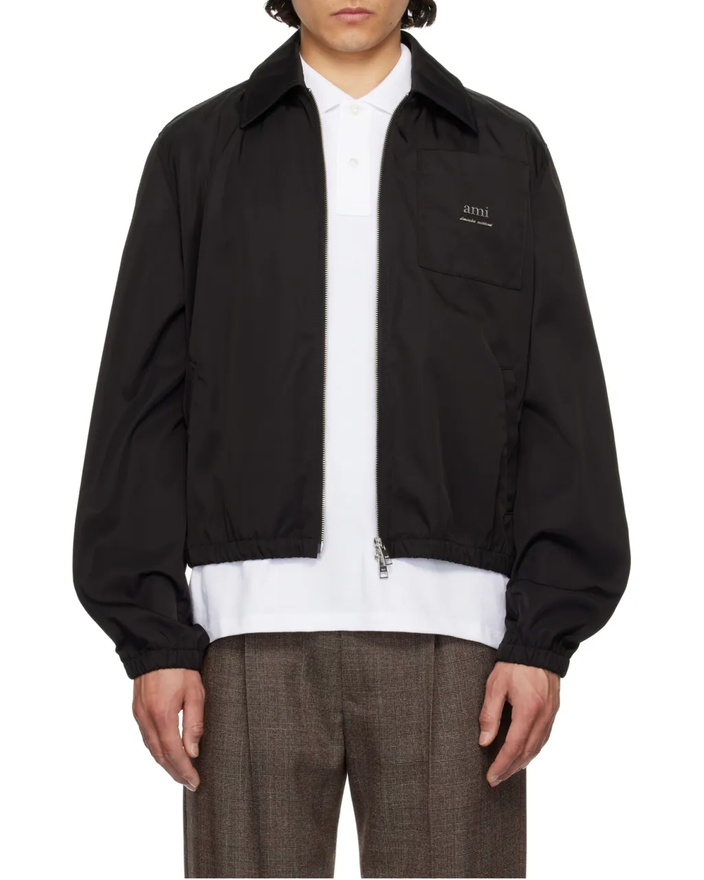 Ami	Paris Logo-Lettering Zip-Up Bomber Jacket