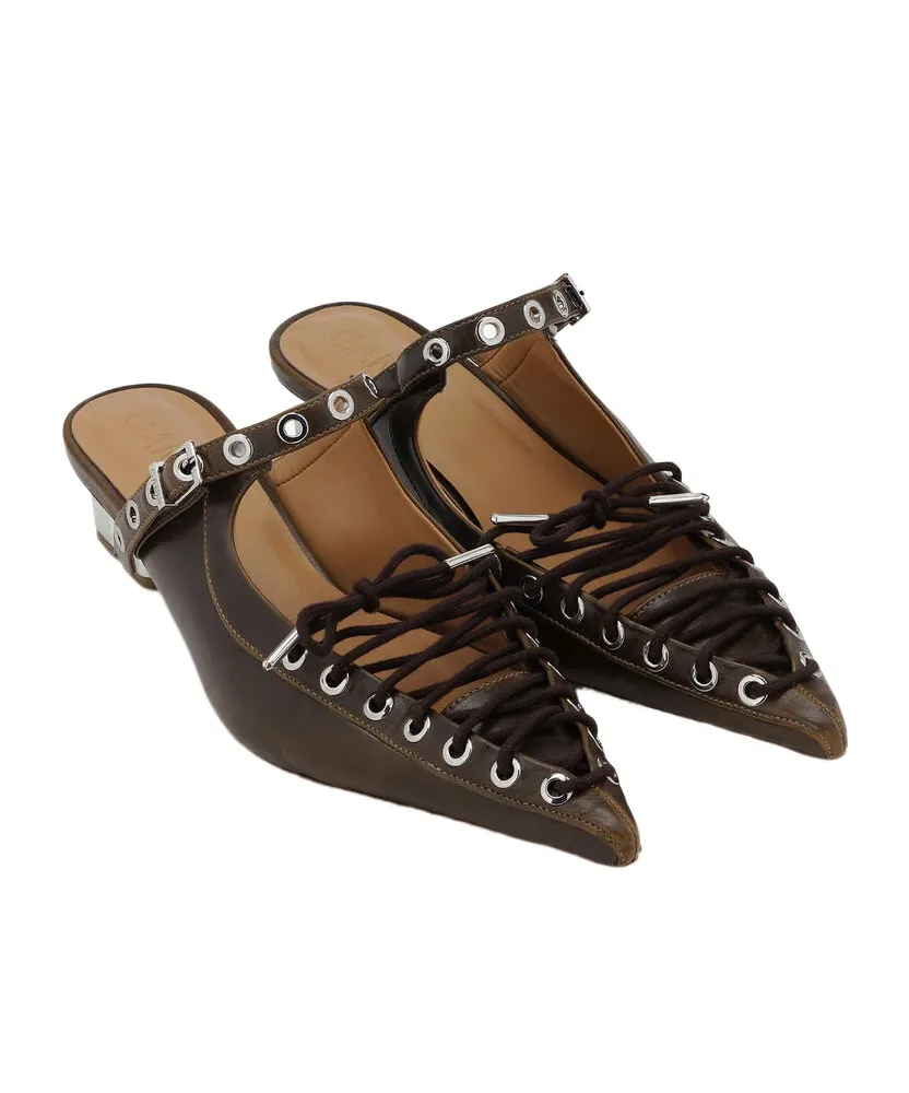 Ganni Oleatex Lace-Up Mules