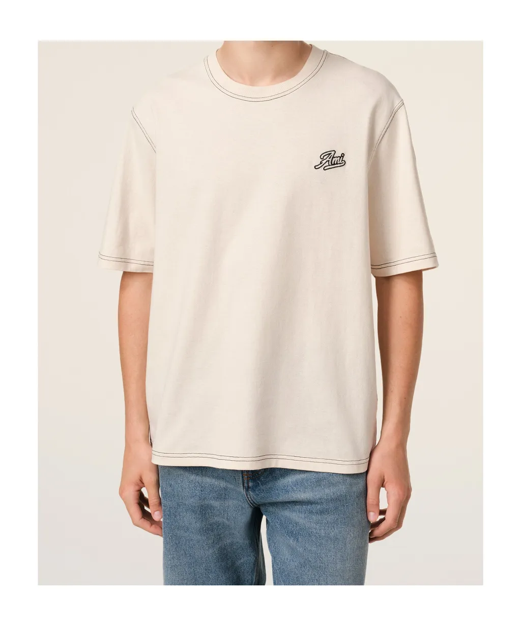 Ami Paris Logo Embroidered Crewneck T-Shirt