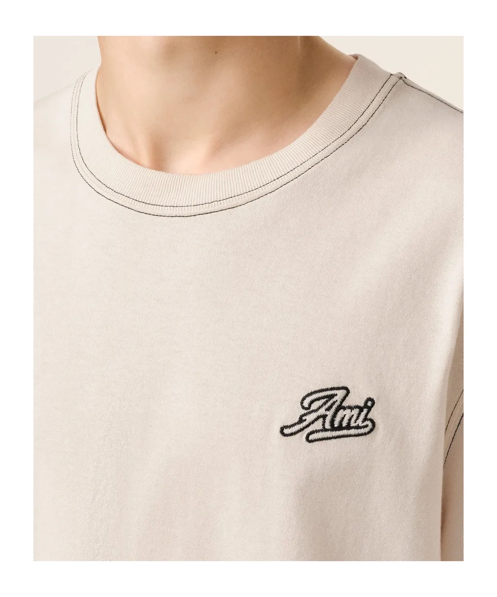 Ami Paris Logo Embroidered Crewneck T-Shirt