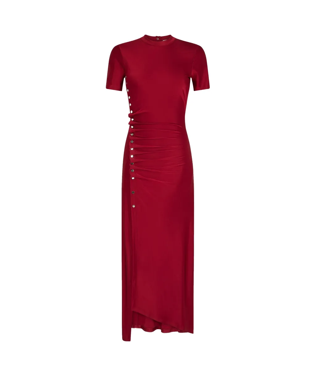 Paco Rabanne Gathered Jersey Crewneck Maxi Dress