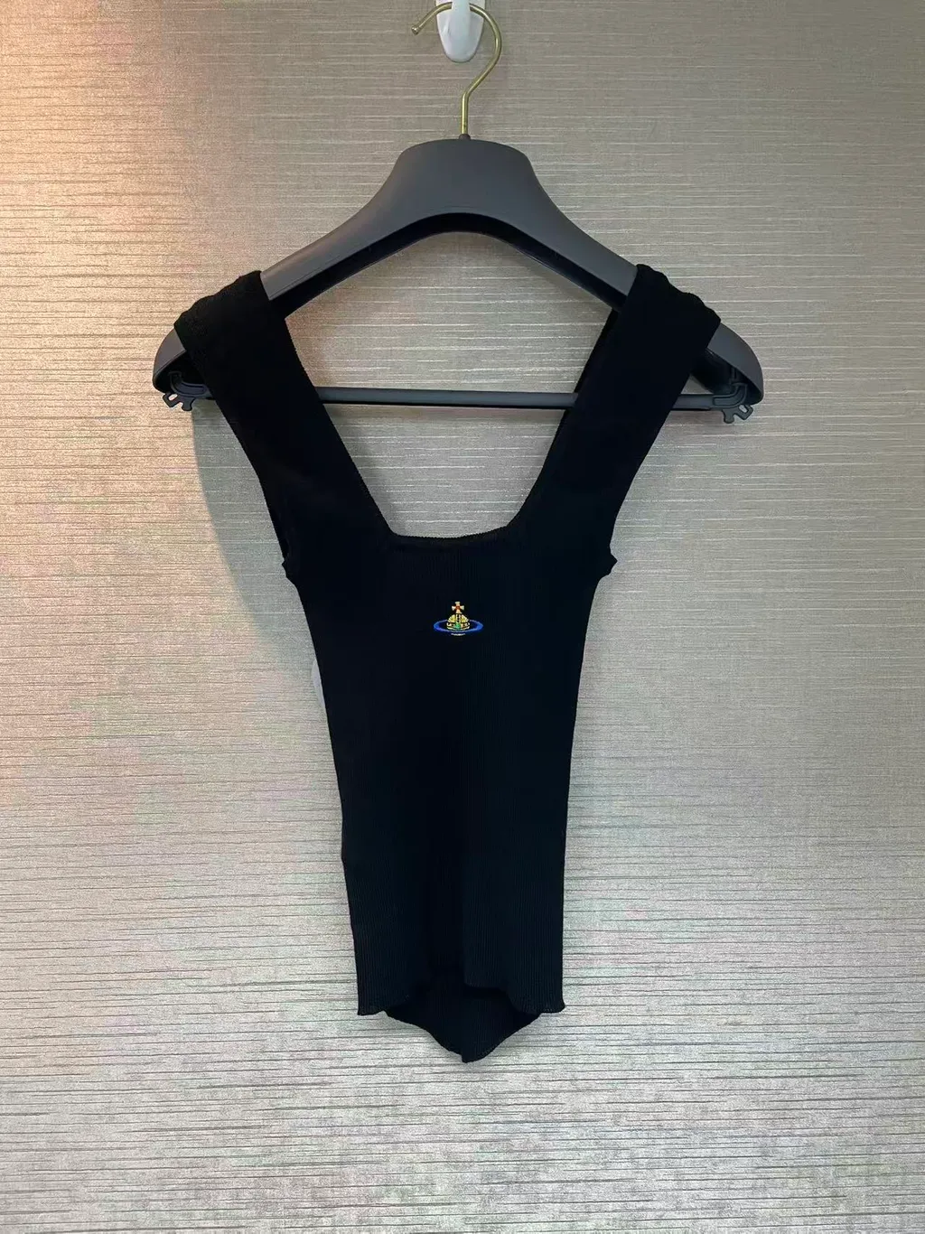 Orb-Embroidered Ribbed Top