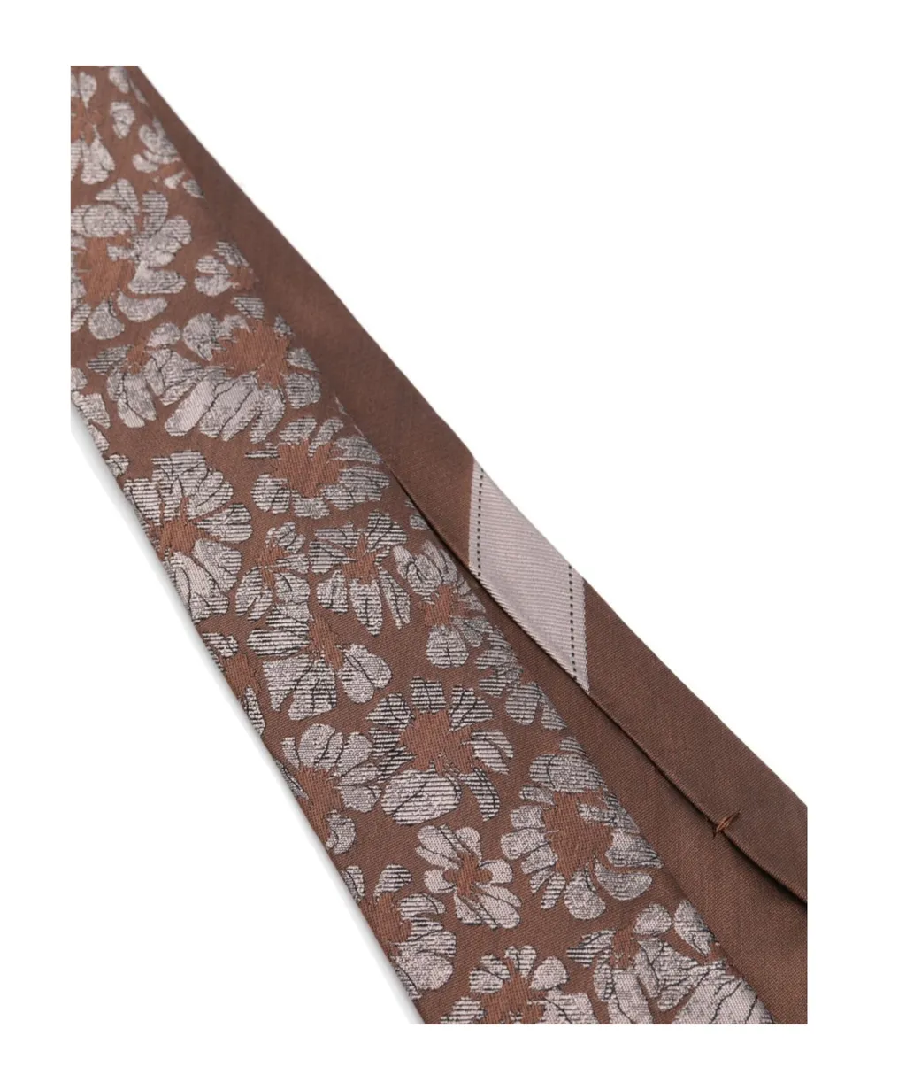 Brown Printed Silk Tie Dries Van Noten