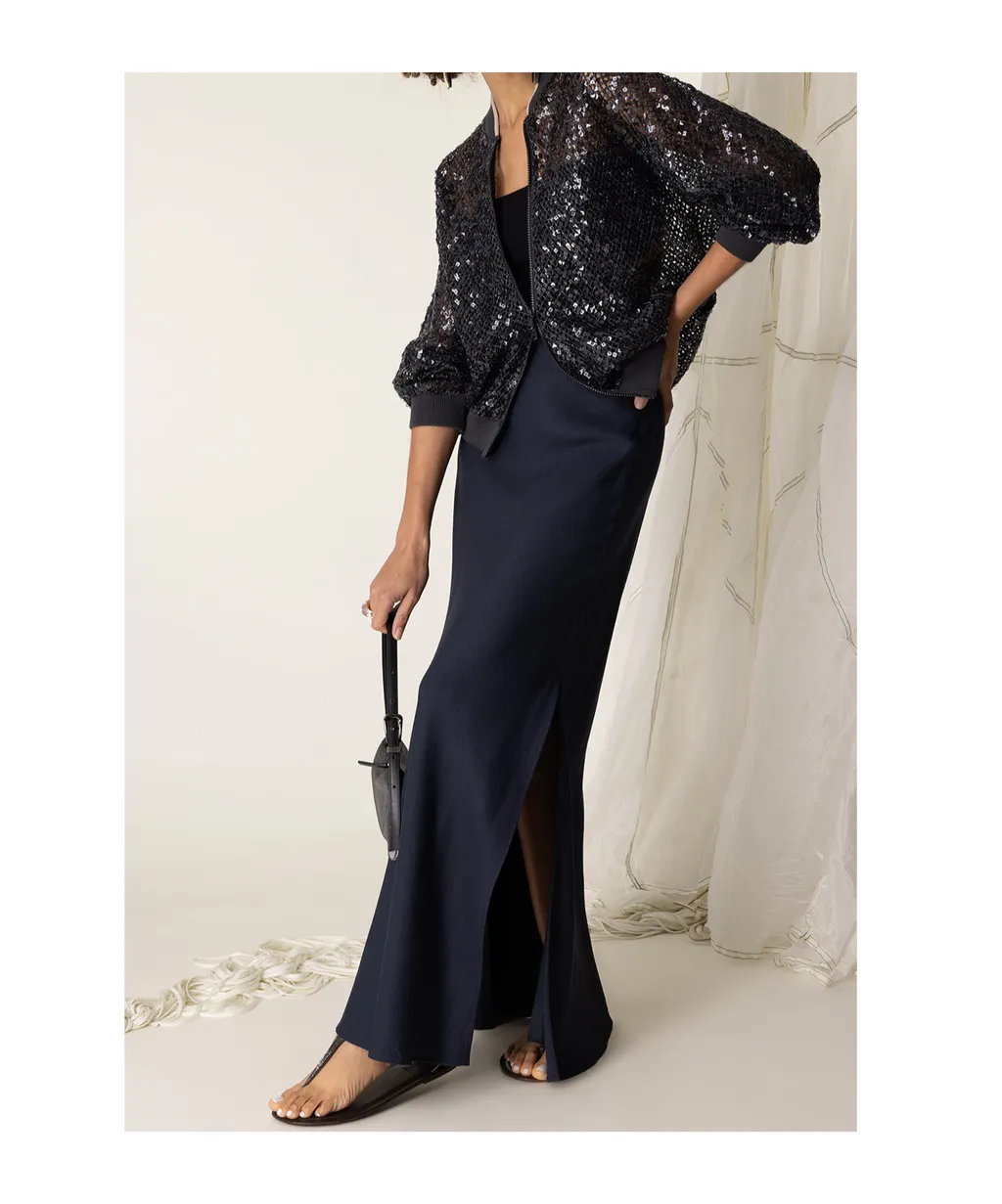 Brunello Cucinelli Side Slit Twill Maxi Skirt