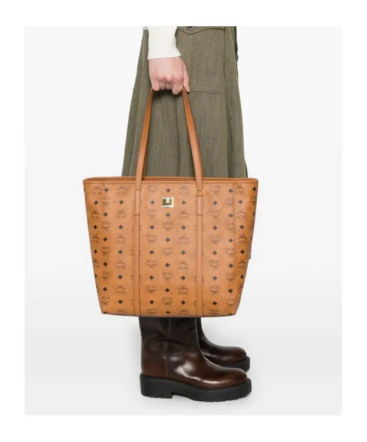 Mcm Allover Logo Printed Tote Bag