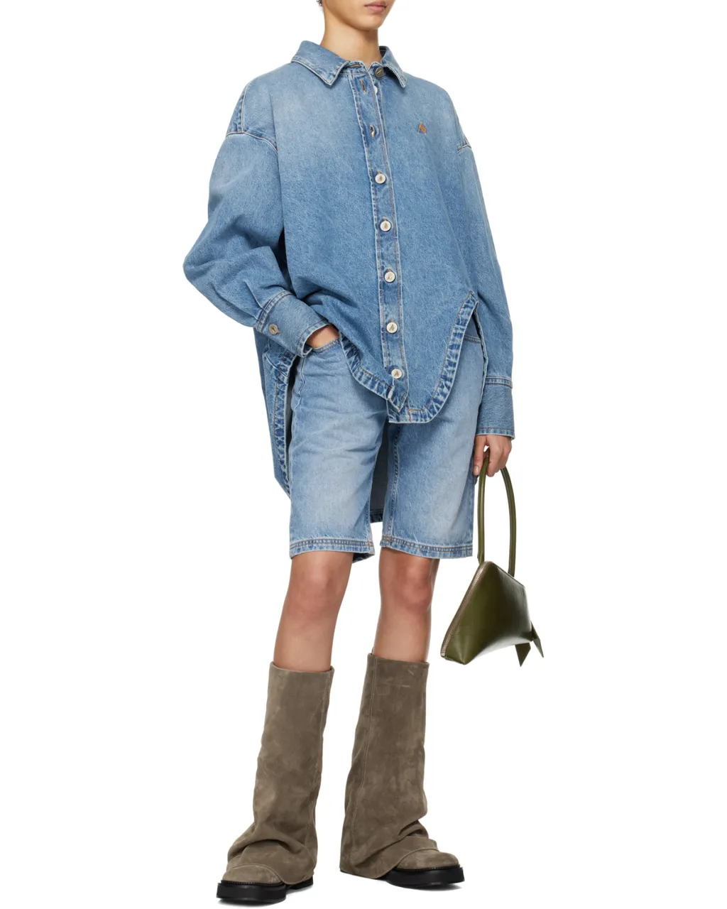 The Attico Logo Embroidered Denim Shirt