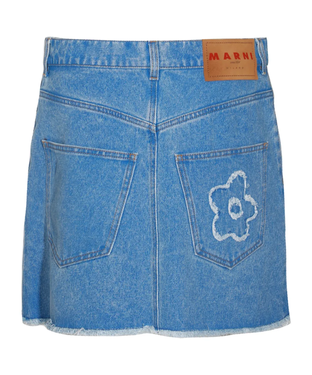 Marni Floral Embroidered Denim Skirt