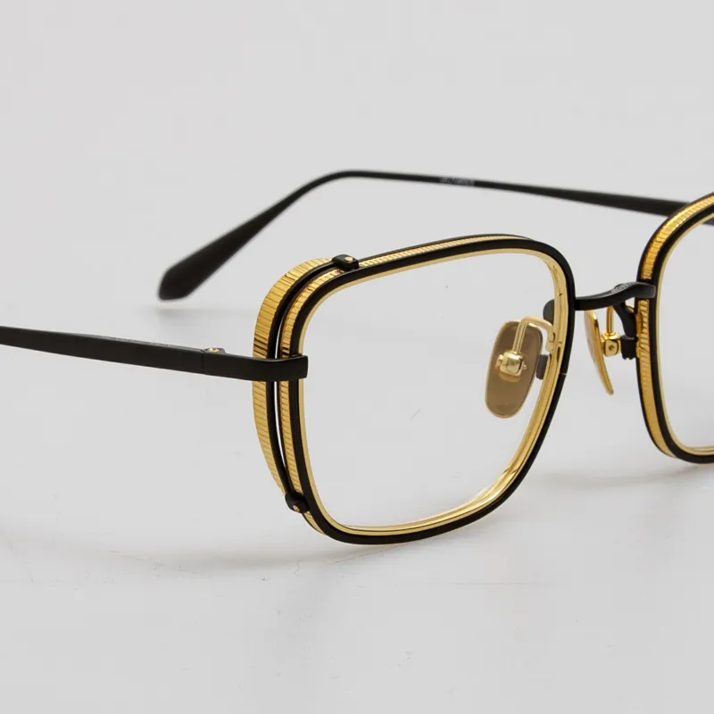 Ofer Rectangular Optical Frame In Matt Nickel And 22K Yellow Gold
