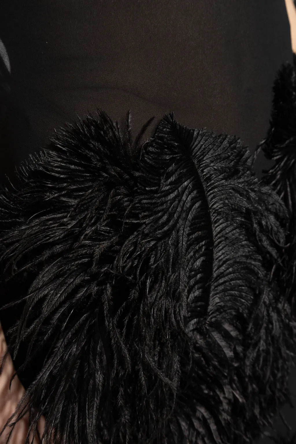 The Attico Feather Embellished Spaghetti Strap Midi Dress
