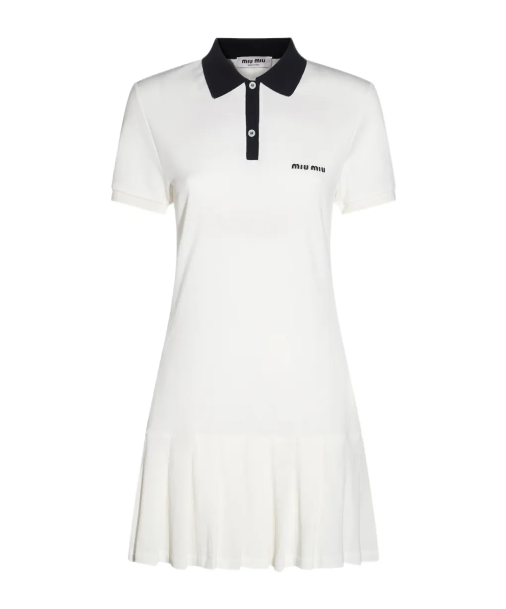 Miu Miu Logo-Embroidered Short-Sleeved Mini Polo Dress
