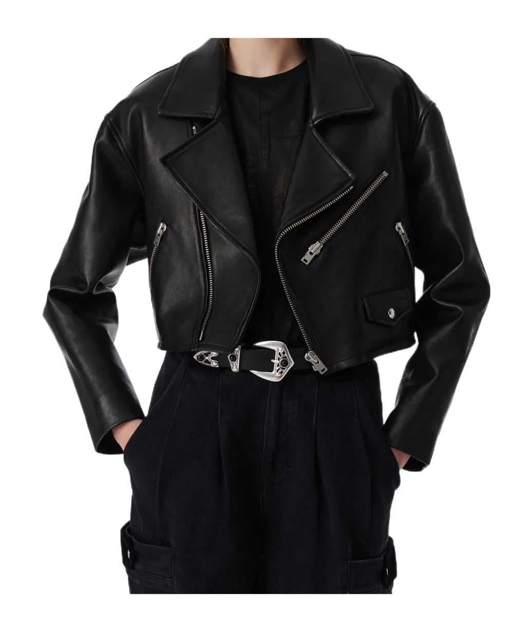 Long-Sleeved Leather Jacket