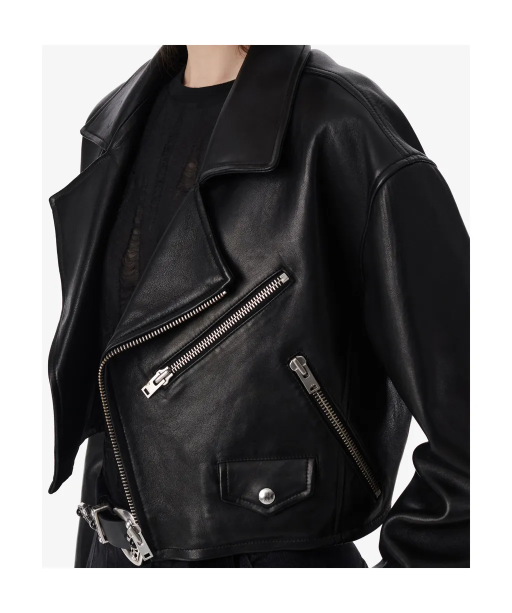 Long-Sleeved Leather Jacket
