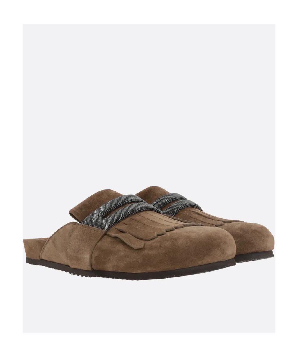 Brunello Cucinelli Monili-Embellished Round-Toe Mules