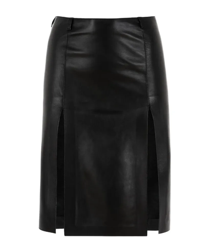 The Attico Leather Midi Skirt