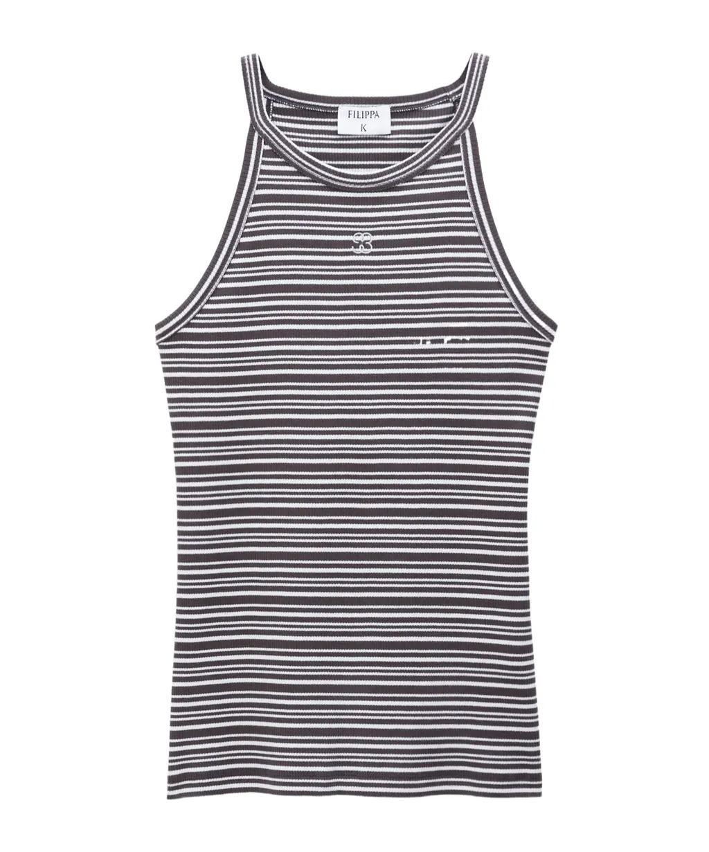 Monogram-Embroidered Striped Organic Cotton Tank Top