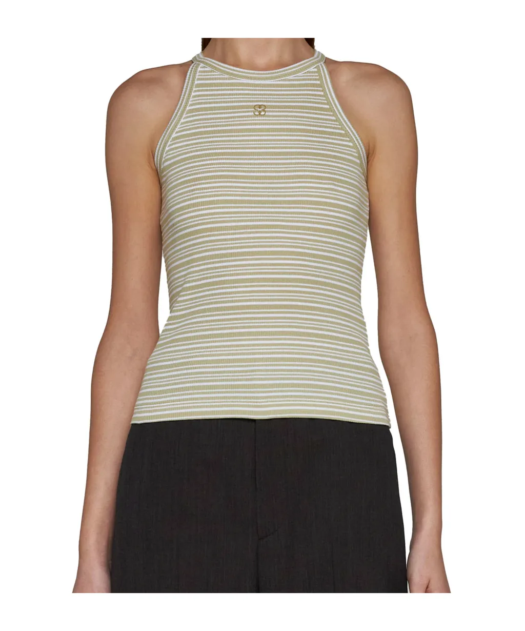 Monogram-Embroidered Striped Organic Cotton Tank Top