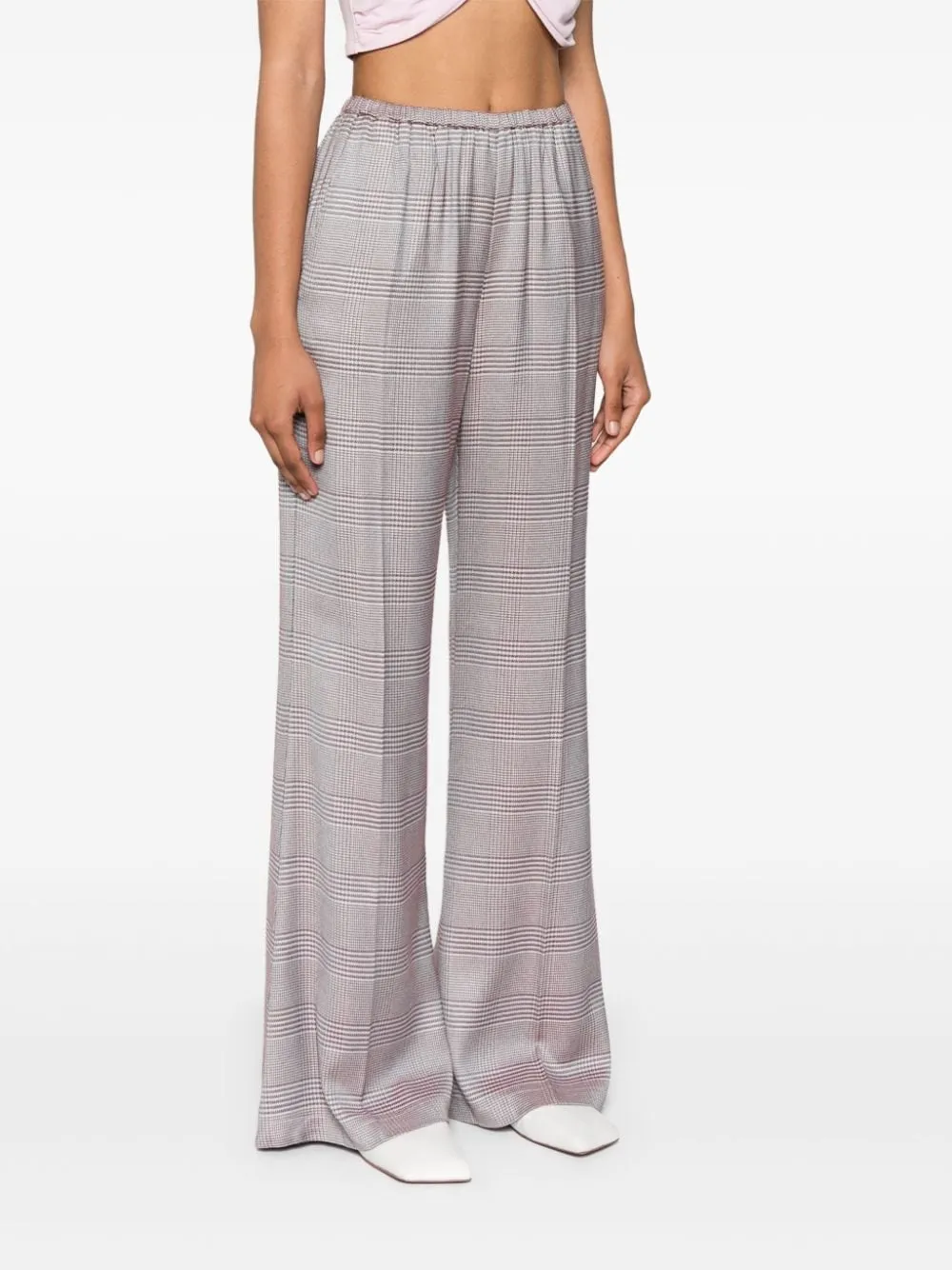 Plaid-Check Flared Trousers