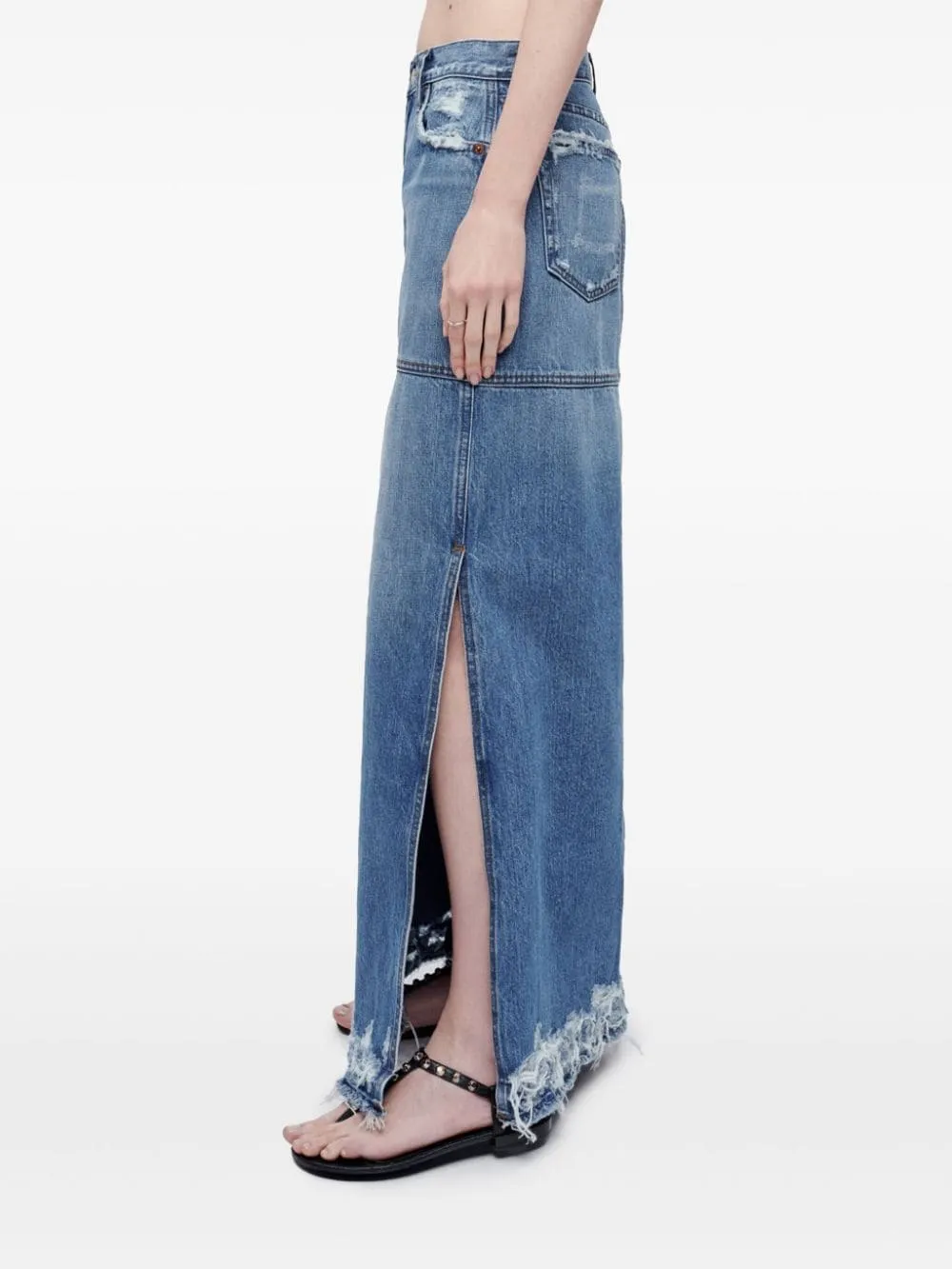 Split Mid-Rise Denim Skirt