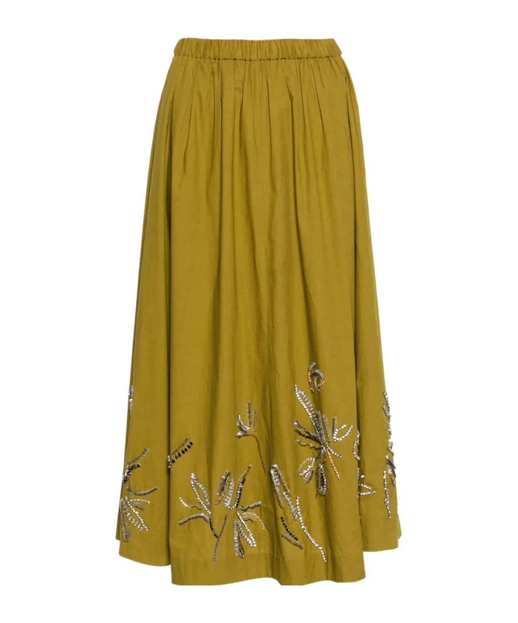 Crystal-Embellished Flared Midi Skirt