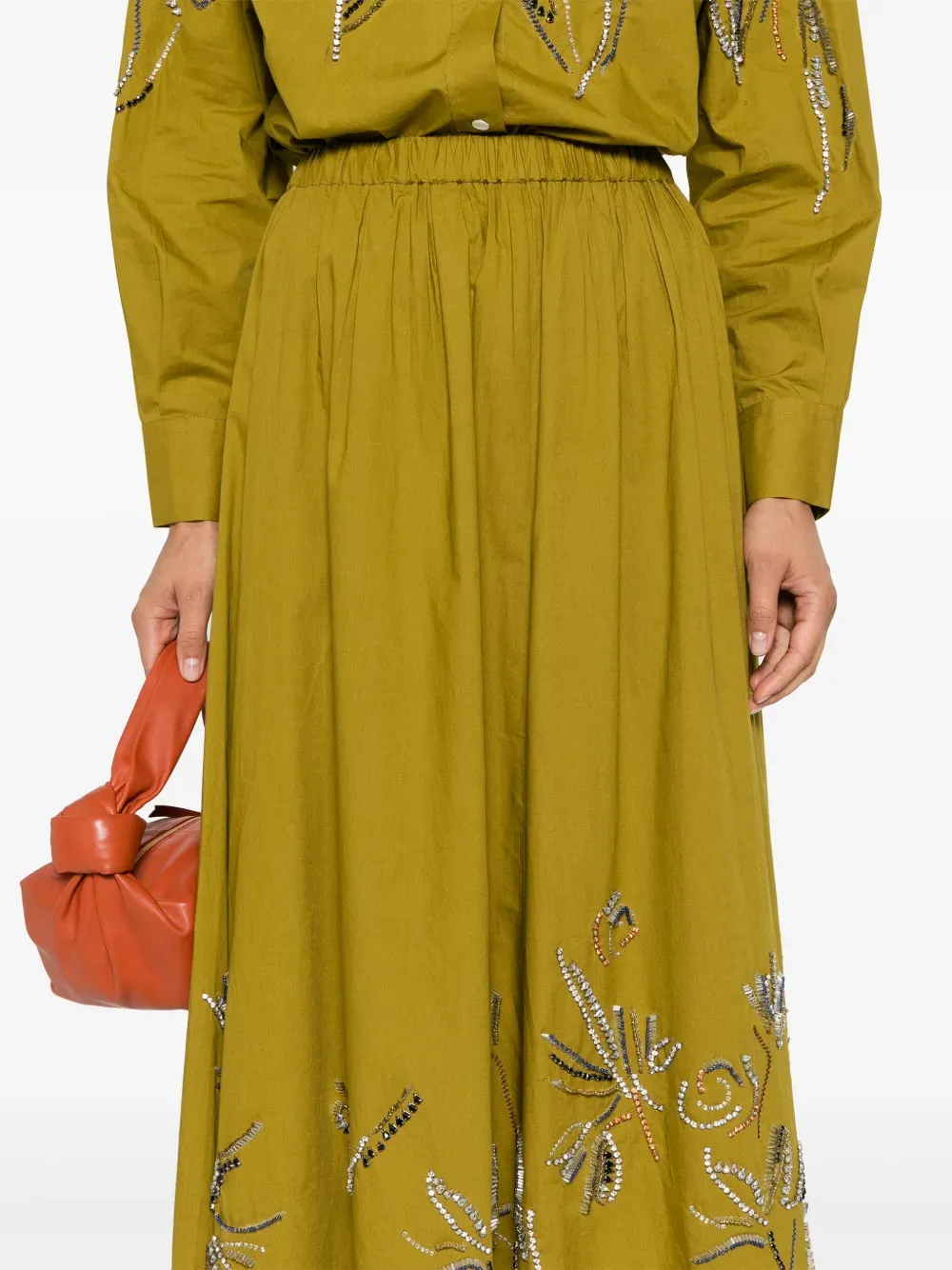 Crystal-Embellished Flared Midi Skirt