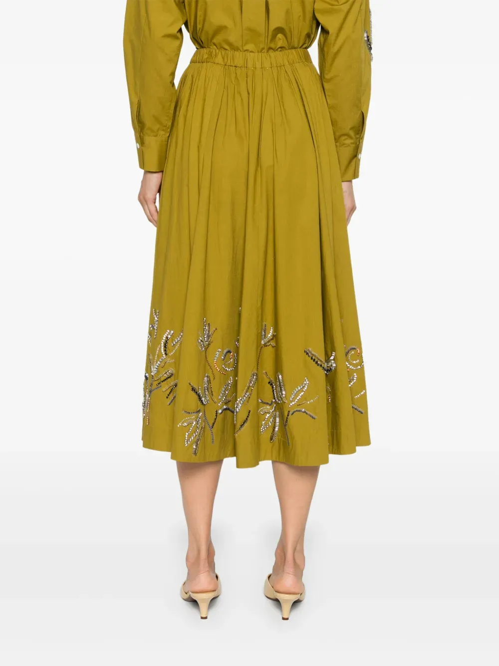 Crystal-Embellished Flared Midi Skirt