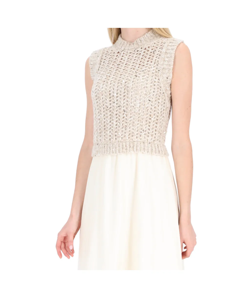 Peserico Layered Chunky-Knitted Long Dress
