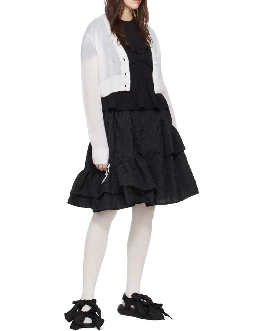 Vanilla Matelassé-Effect Midi Skirt