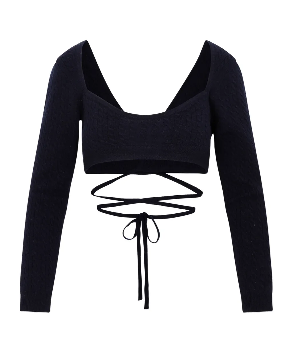 Cropped Tie Cardigan